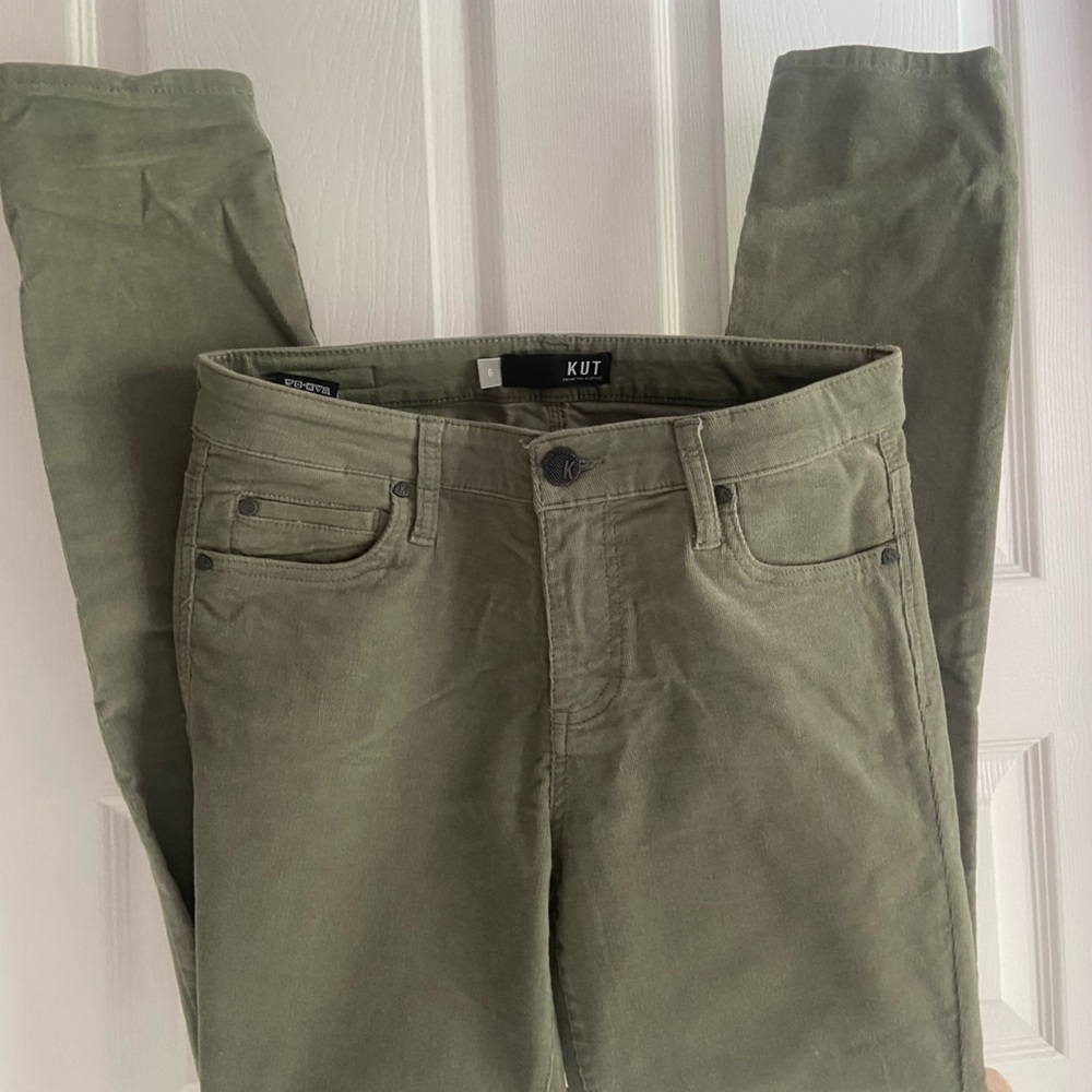 Kut from the Kloth Olive Corduroy Straight-Leg Pants - Picture 4 of 7